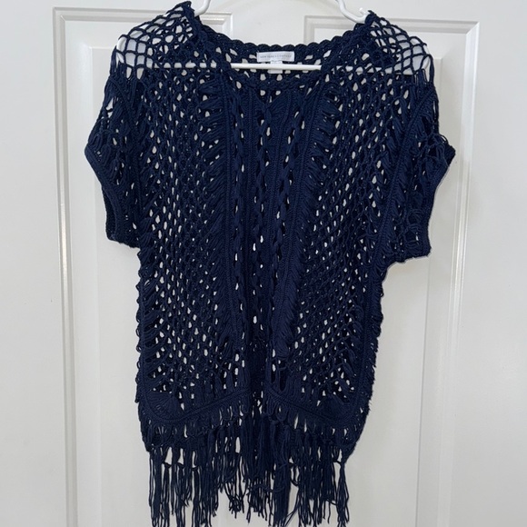 New York & Company Tops - New York & Company Navy Crochet Top